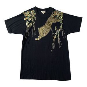 Vintage Jaguar T-Shirt Women's Made in U.S.A One Size‎ Black/Gold  Y2K D.L.S